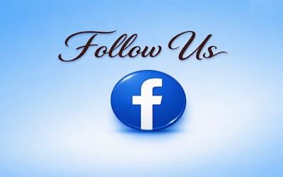 Maroon text reading 'Follow Us' is displayed prominently above a large blue circle...